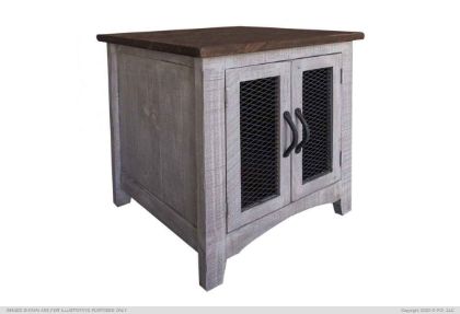 Pueblo Gray End Table with Two Doors
