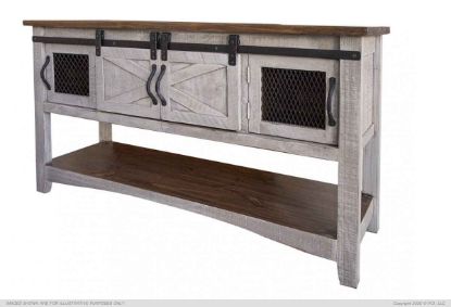 Pueblo Gray Sofa Table with 4 Doors