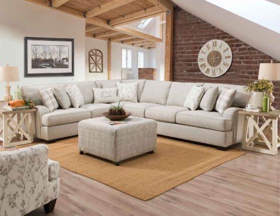 Celadon-Raffia Beige 3-Piece Sectional Left Facing | TFS